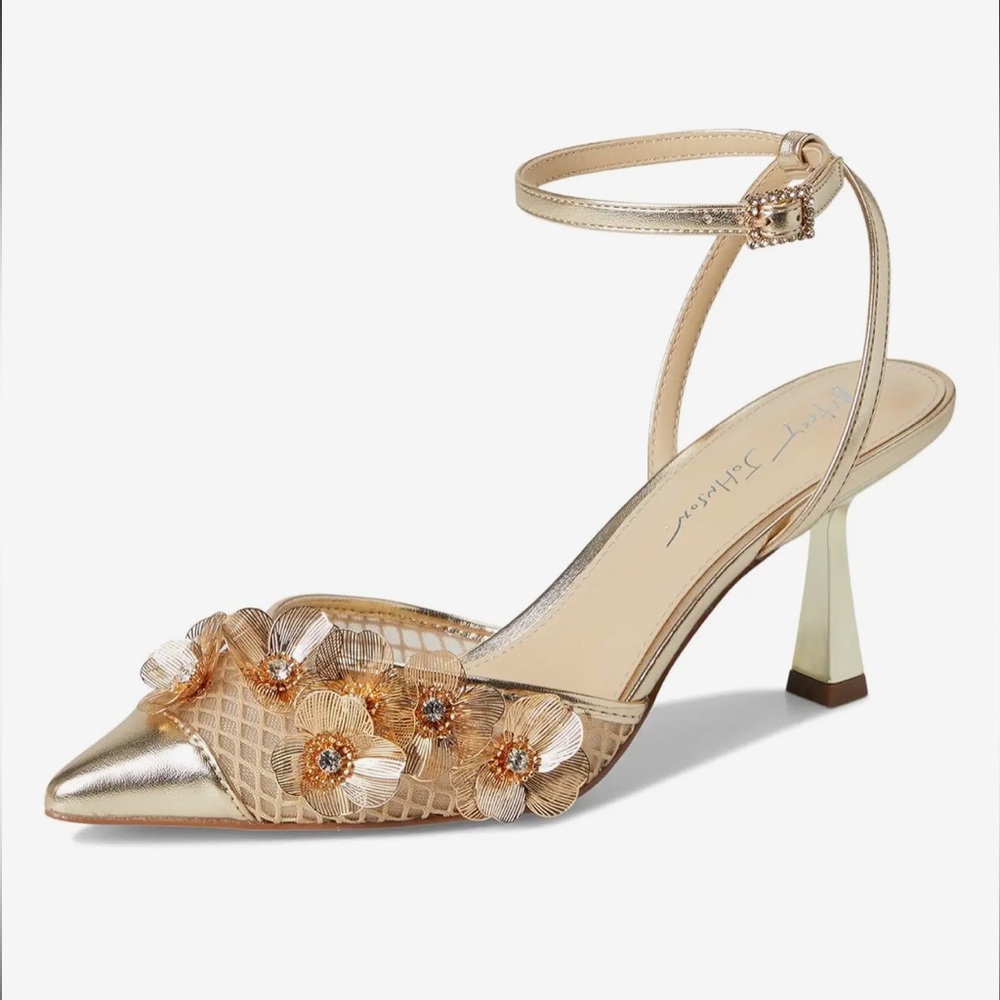 Women’s Betsey Johnson Gold Carli Flower Embellished Heels - Picture 8 of 8